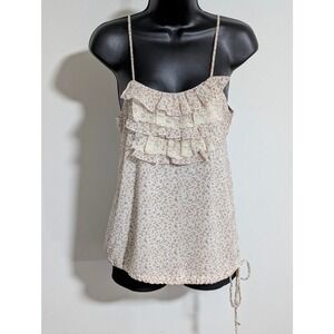Sugarlips Beige Floral Lace Ruffle Cami Tank Top Cottagecore Cinch Hem Small
